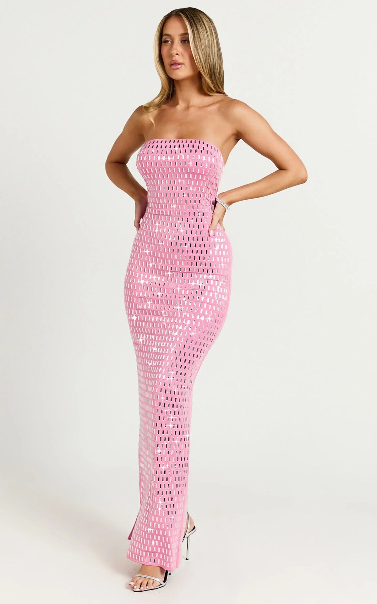 Joyce Maxi Dress - Heat Press Strapless Dress in Pink