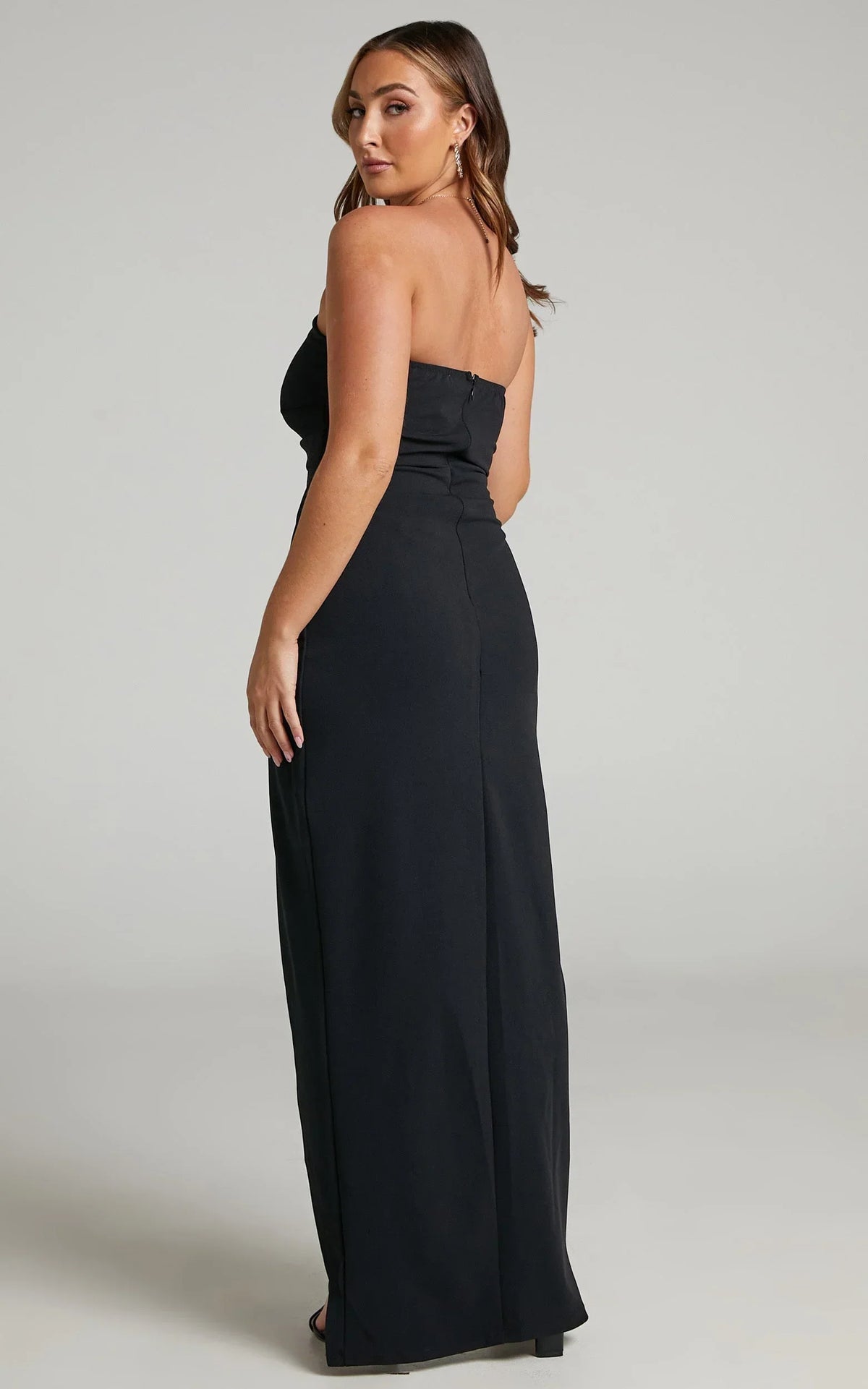 Jayra Midi Dress - Strapless Wrap Front Dress in Black