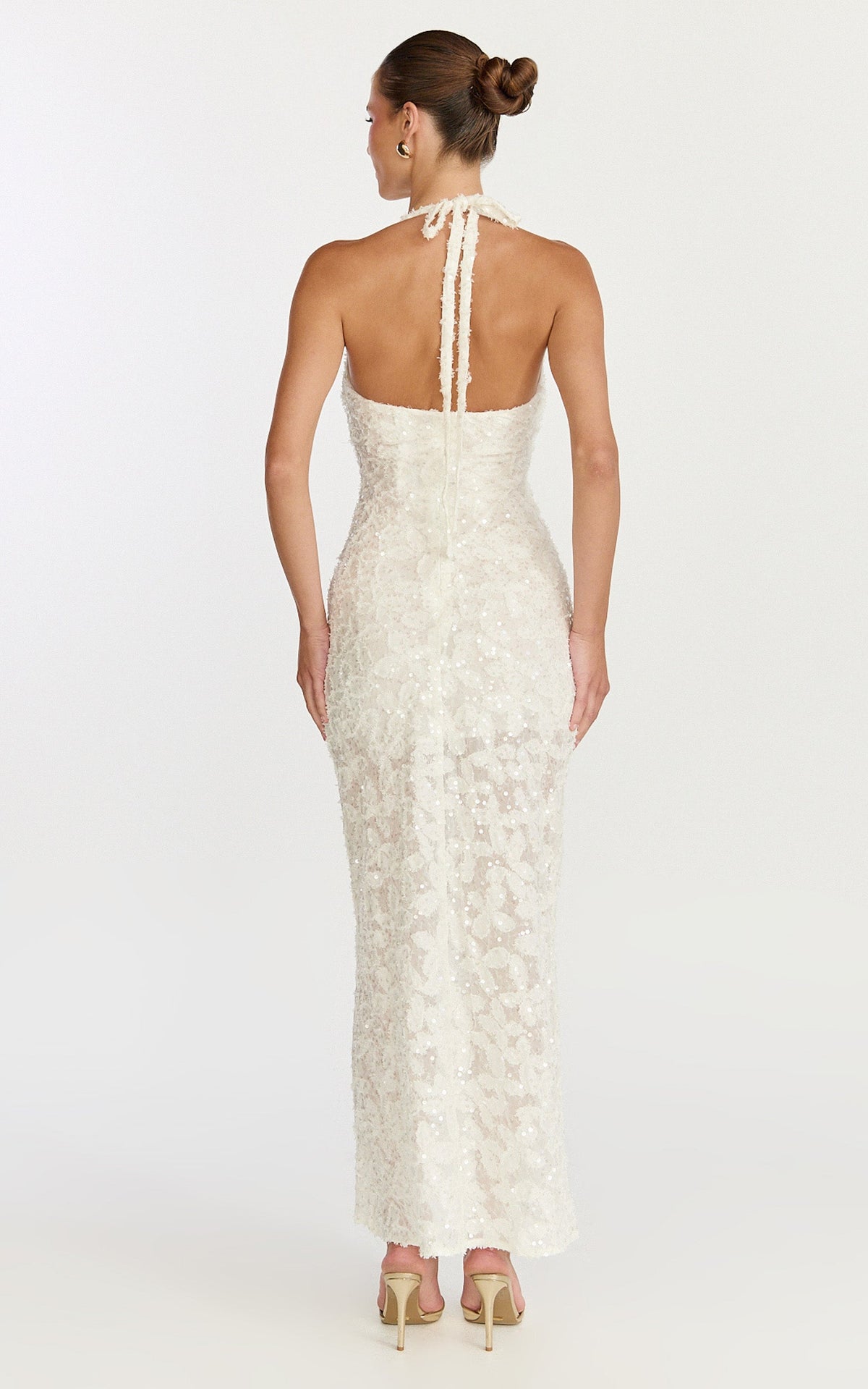Benny Maxi Dress - Halter Neck Backless Bodycon Dress in Off White