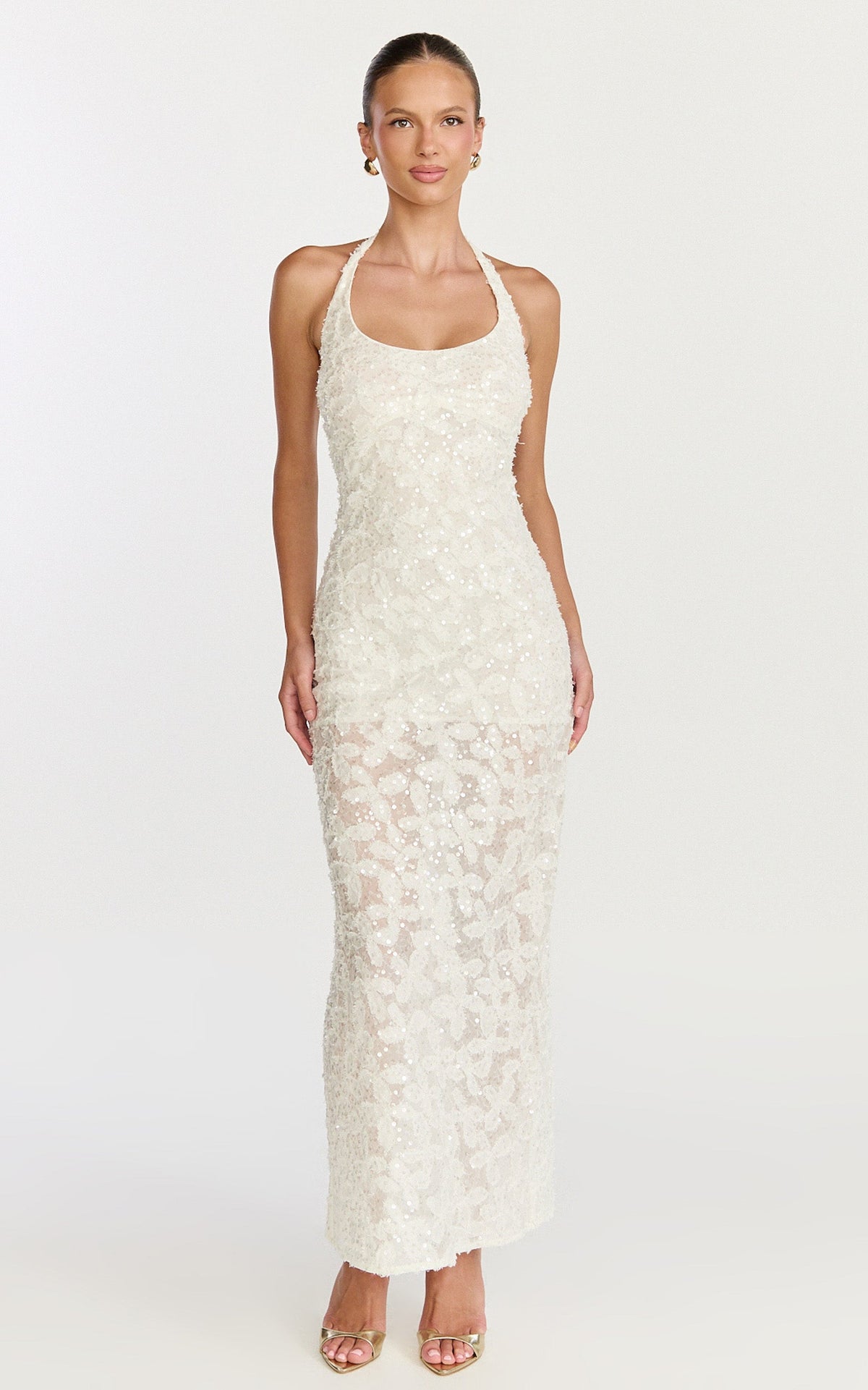 Benny Maxi Dress - Halter Neck Backless Bodycon Dress in Off White