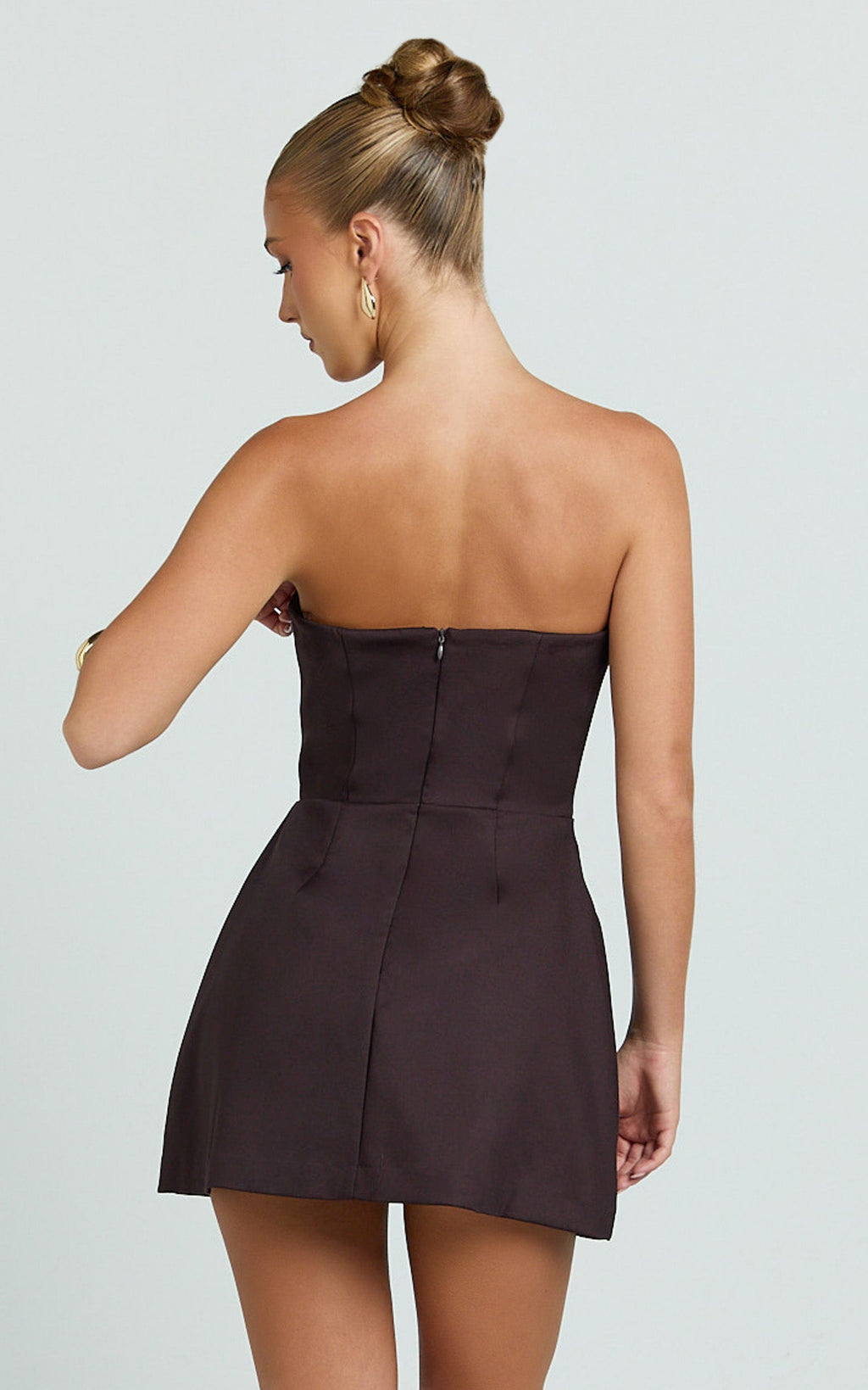 Benson Playsuit - Strapless Fit and Flare Playsuit in Chocolate