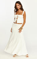Bianca Midi Skirt - Shirred Yoke Circle Hem Skirt in White