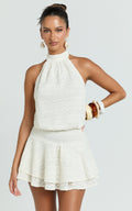 Bonnie Mini Dress - Backless Halter Drop Waist Dress in Ivory