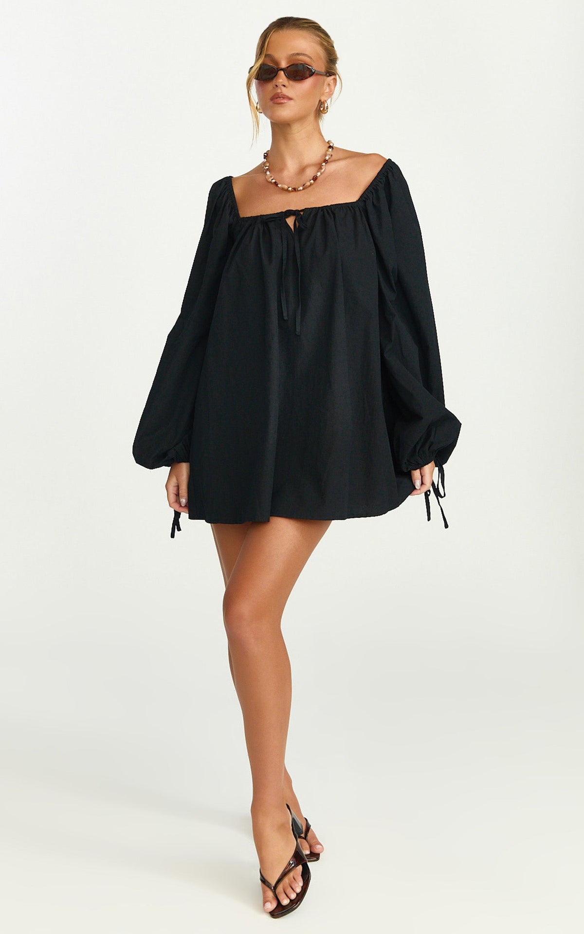 Brixton Mini Dress - Square Neck Smock Dress in Black