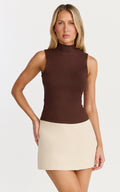 Caitlyn Top - High Neck Sleeveless Tank Top in Chocolate