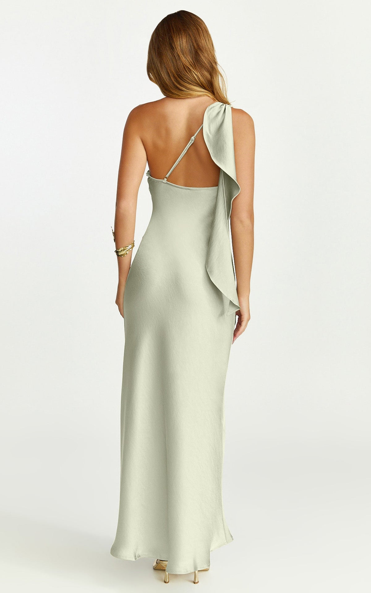 Calix Midi Dress - One Shoulder Slip Dress in Light Olive
