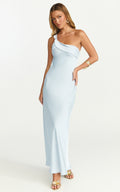 Calix Midi Dress - One Shoulder Slip Dress in Pale Blue
