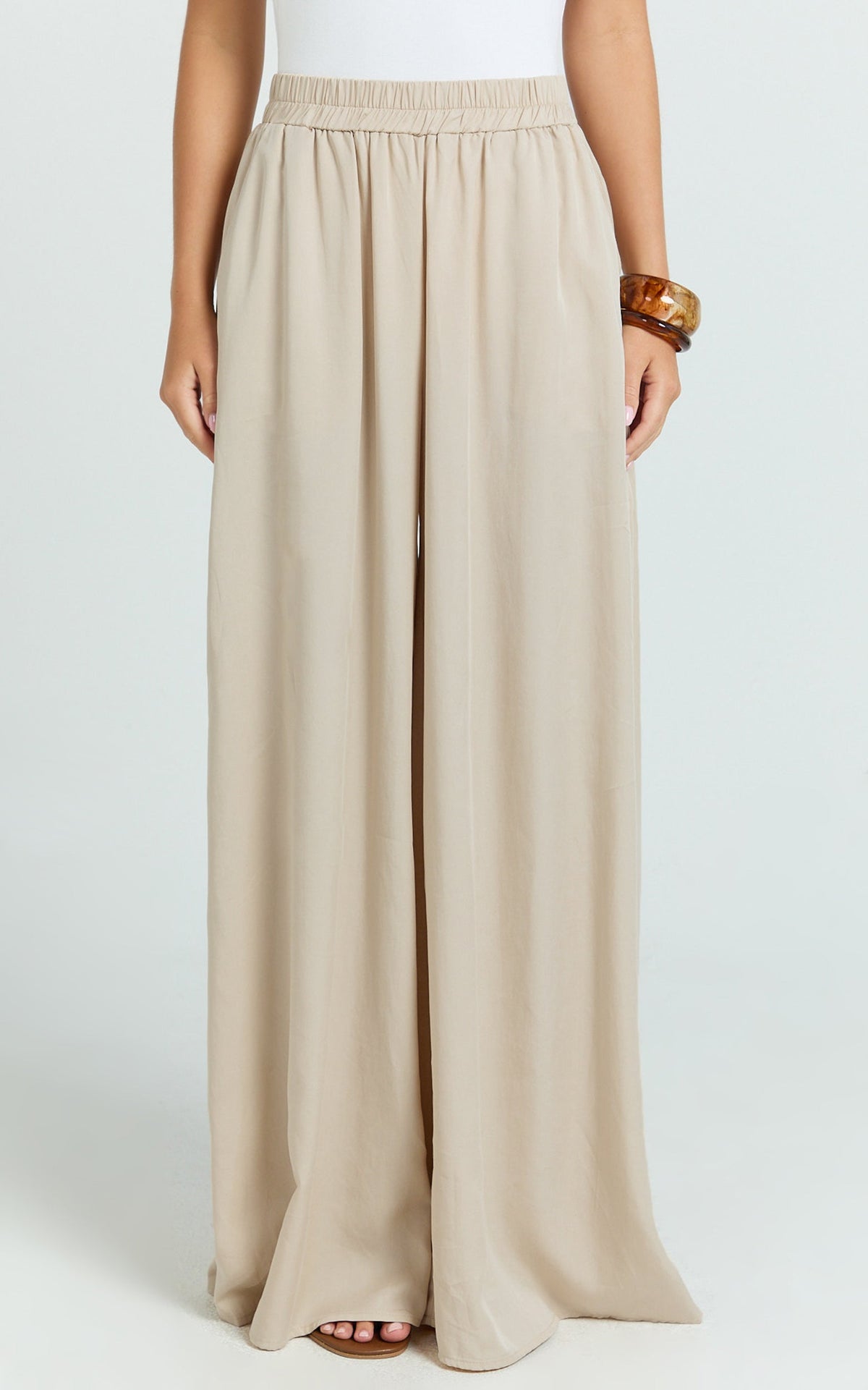 Cardi Pants - High Waist Elastic Wide Leg Pants in Stone