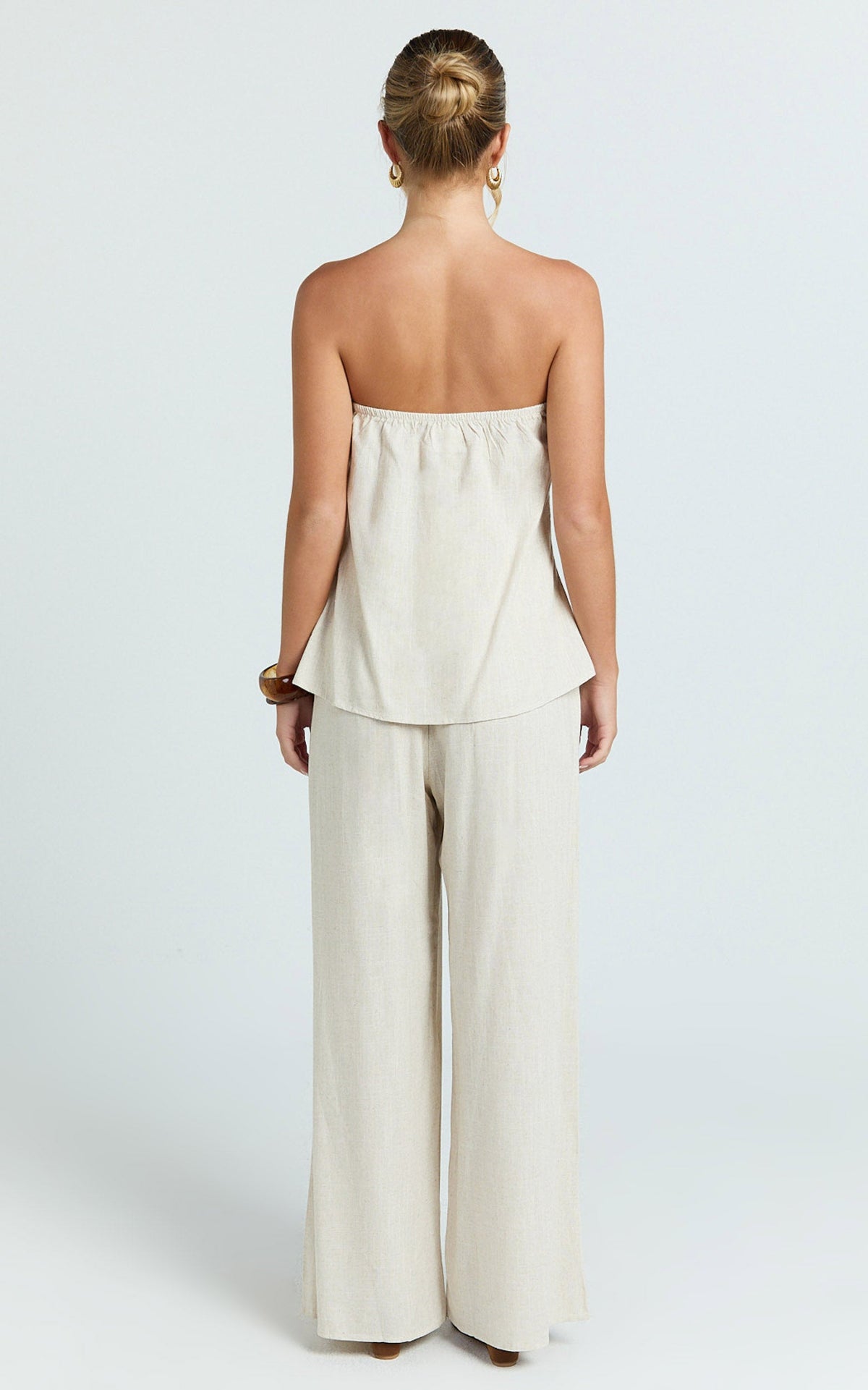 Carli Two Piece Top and Pants Set - Cotton Tube Pant Set in Beige