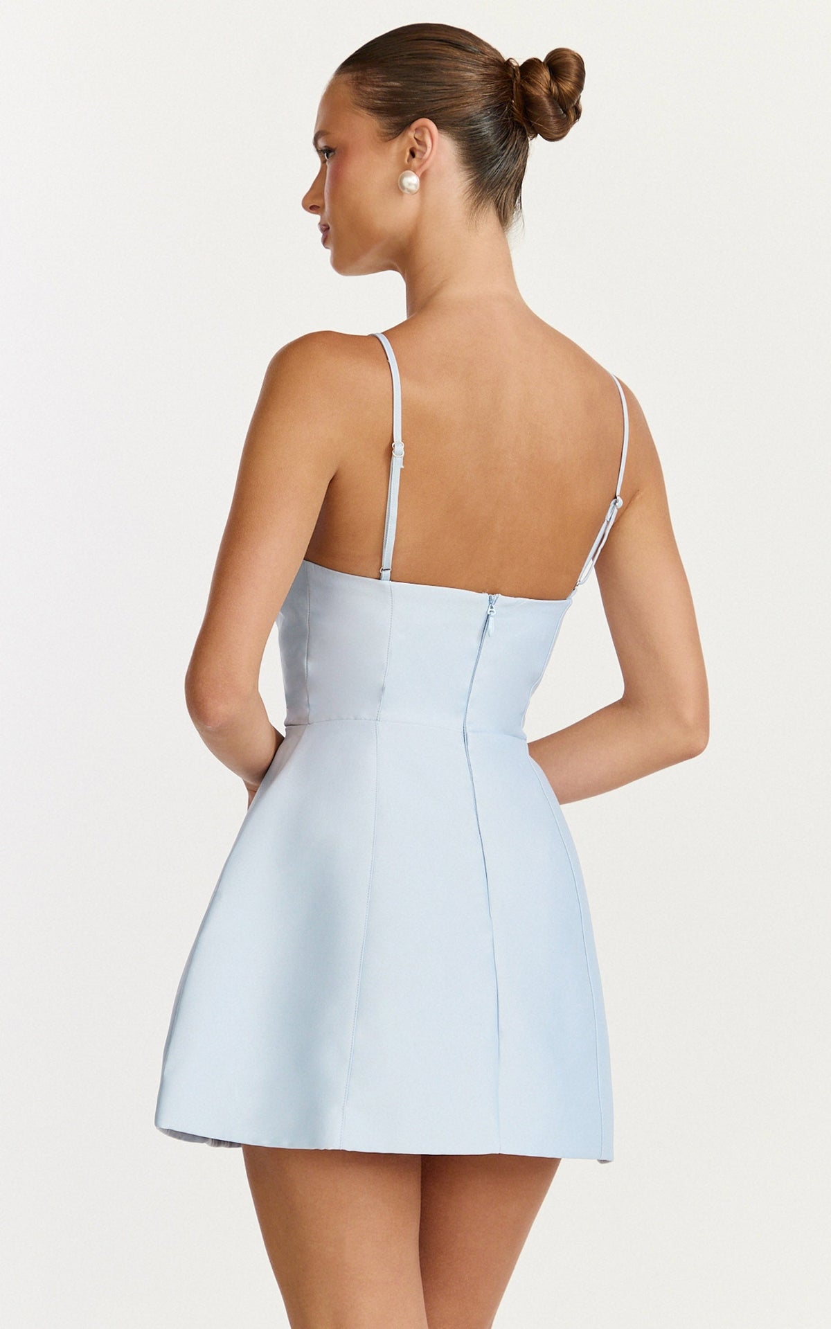 Carolina Mini Dress - Scoop Neck Panel Bodice Dress in Pale Blue
