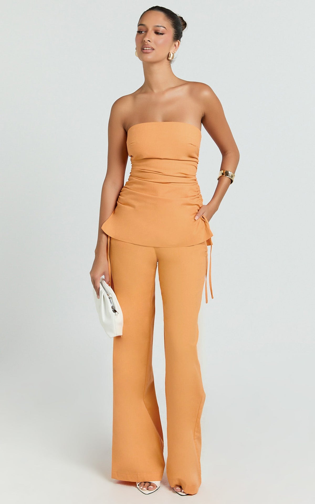 Cassia Two Piece Top and Pants Set - Strapless Top And Pants in Sherbet