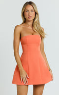 Catharine Mini Dress - Strapless A Line Dress in Orange