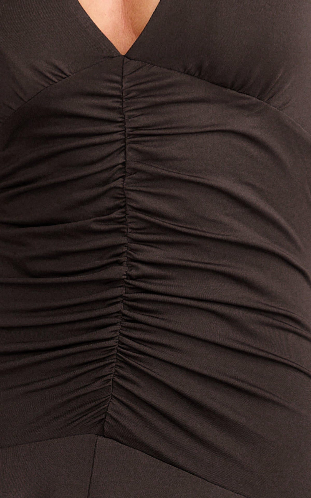 Celeste Maxi Dress - Gathered Bodice Dropped Waist Halter Dress in Chocolate