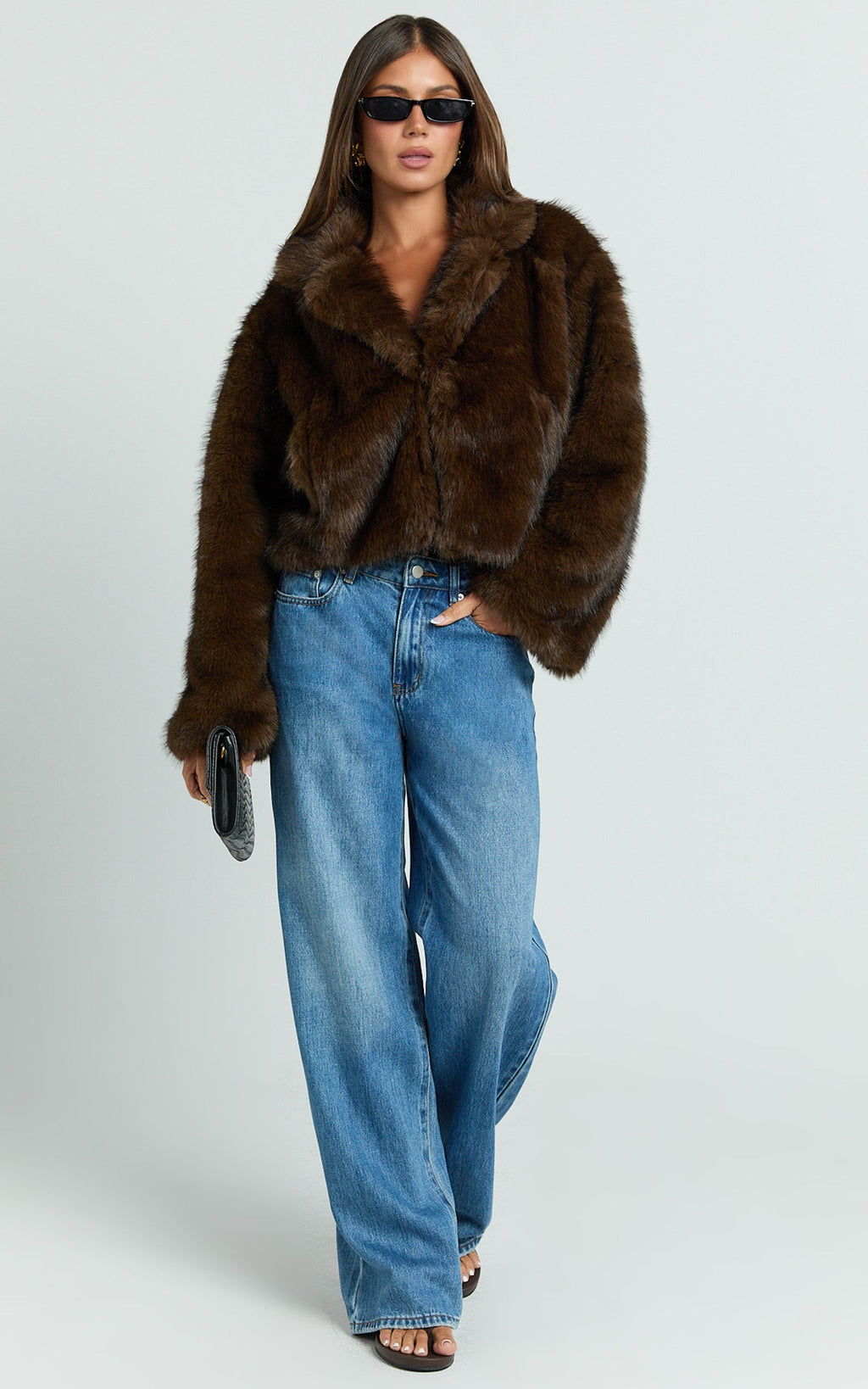 Charisse Coat - Oversized Crop Faux Fur Coat in Coffee