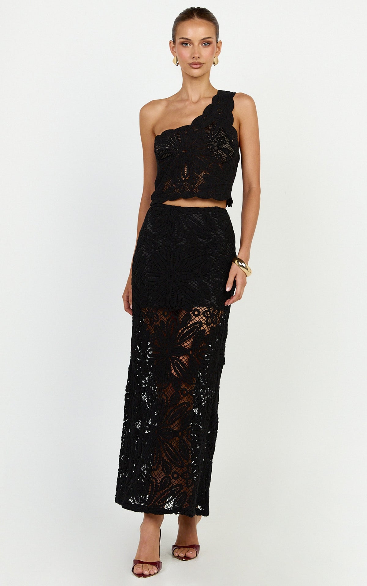 Charlene Maxi Skirt - Crochet Fit And Flare Skirt in Black