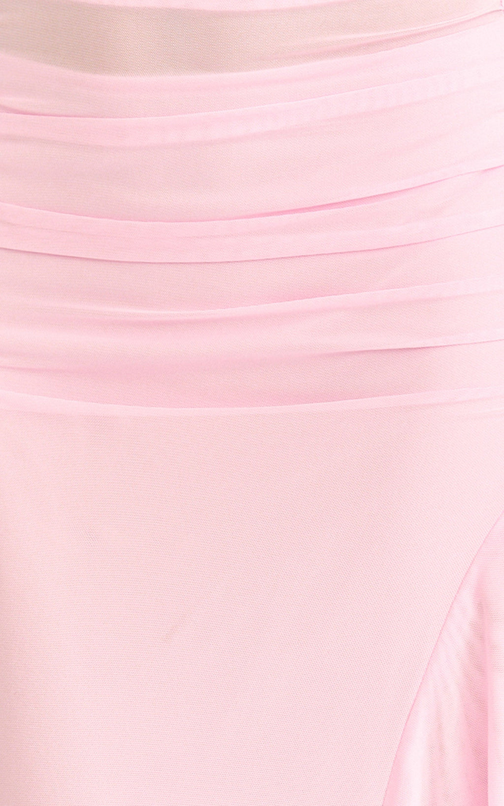 Almarie Midi Dress - Halter Neck Mesh Dress in Pink