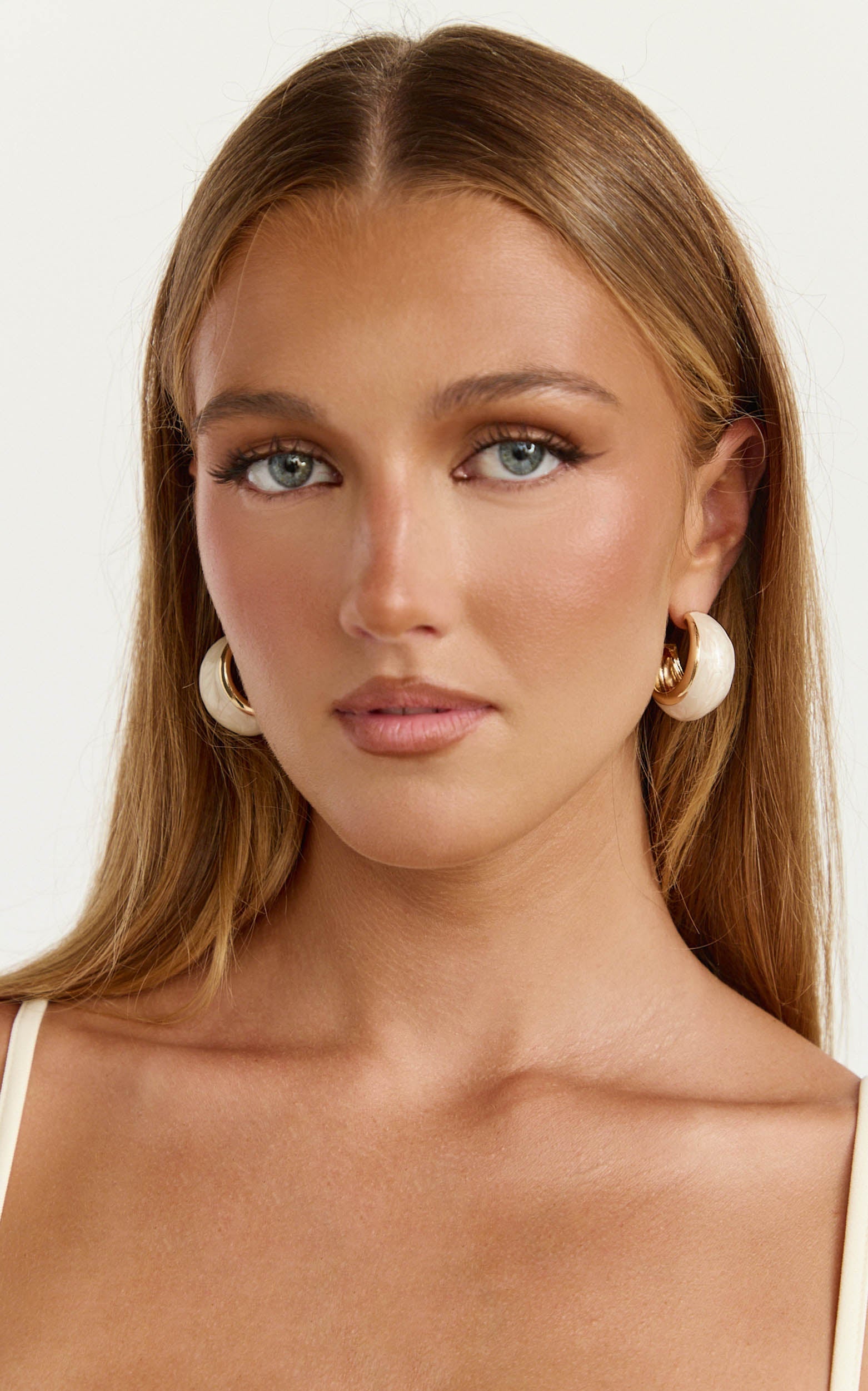 Cybill Earrings - Marble Hoop Earrings in White