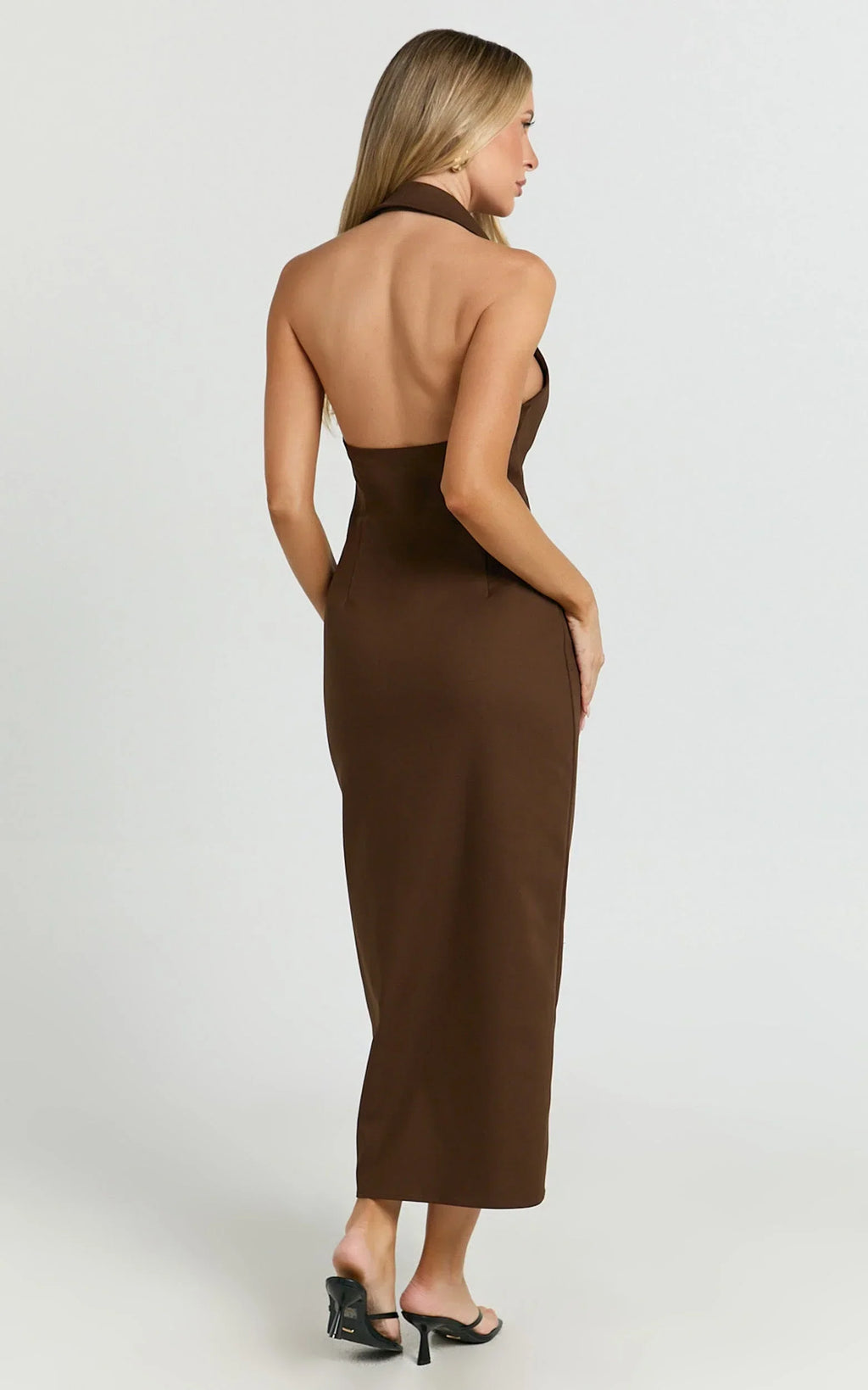 Lillibelle Midi Dress - Collared Button Down Bodycon Dress in Chocolate
