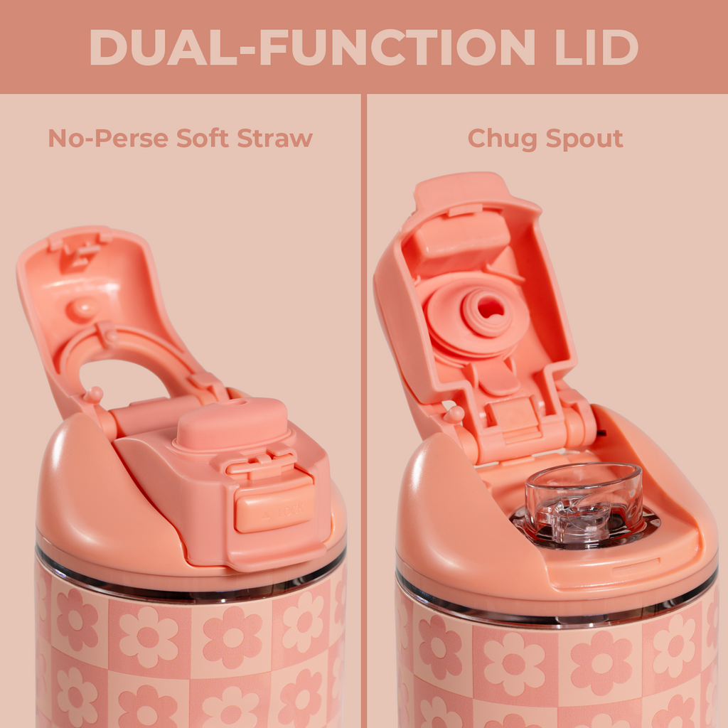 Daisy Checkers 14oz Ease2o Lid: Soft Straw and Chug Spout Options