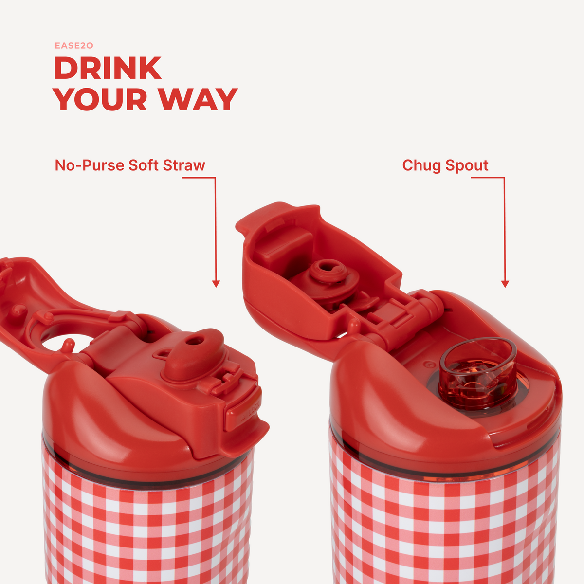 Summer Picnic 32oz Ease2o Lid: No-Purse Soft Straw and Chug Spout Options