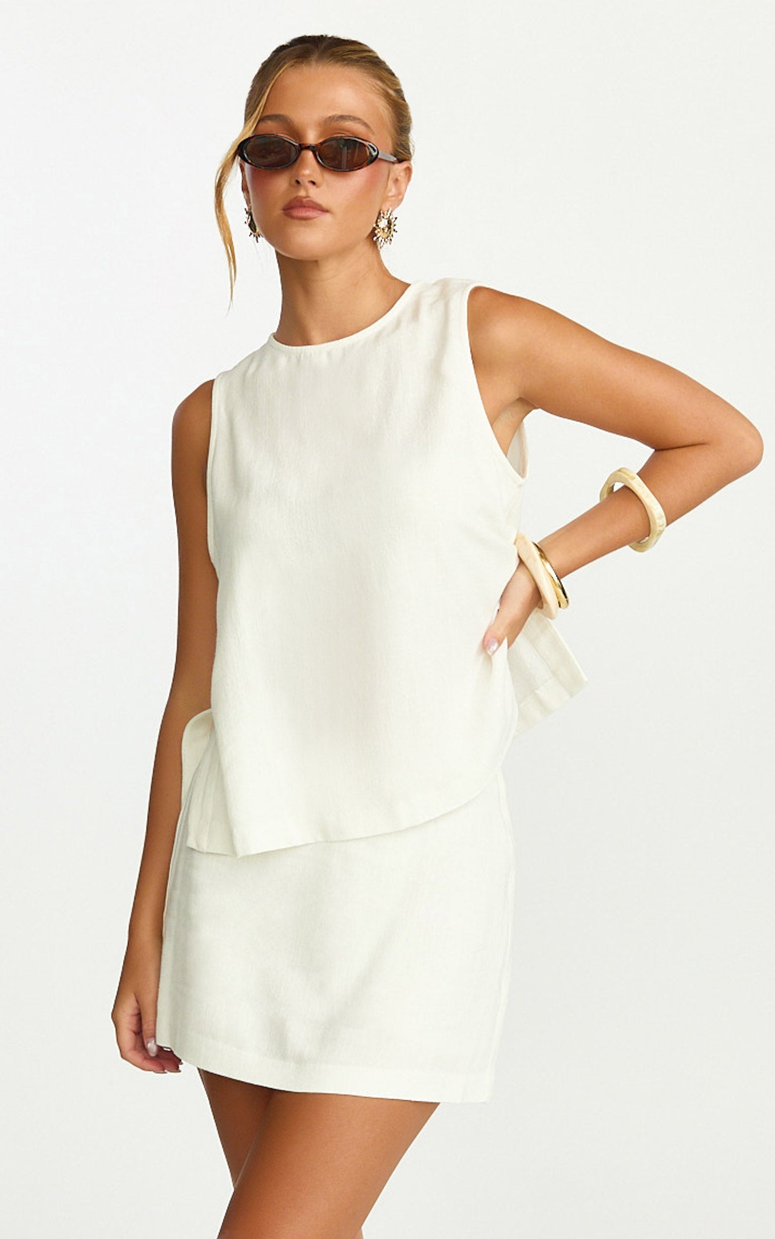 Eddie Skort - High Waist Linen Blend Mini Skort in White
