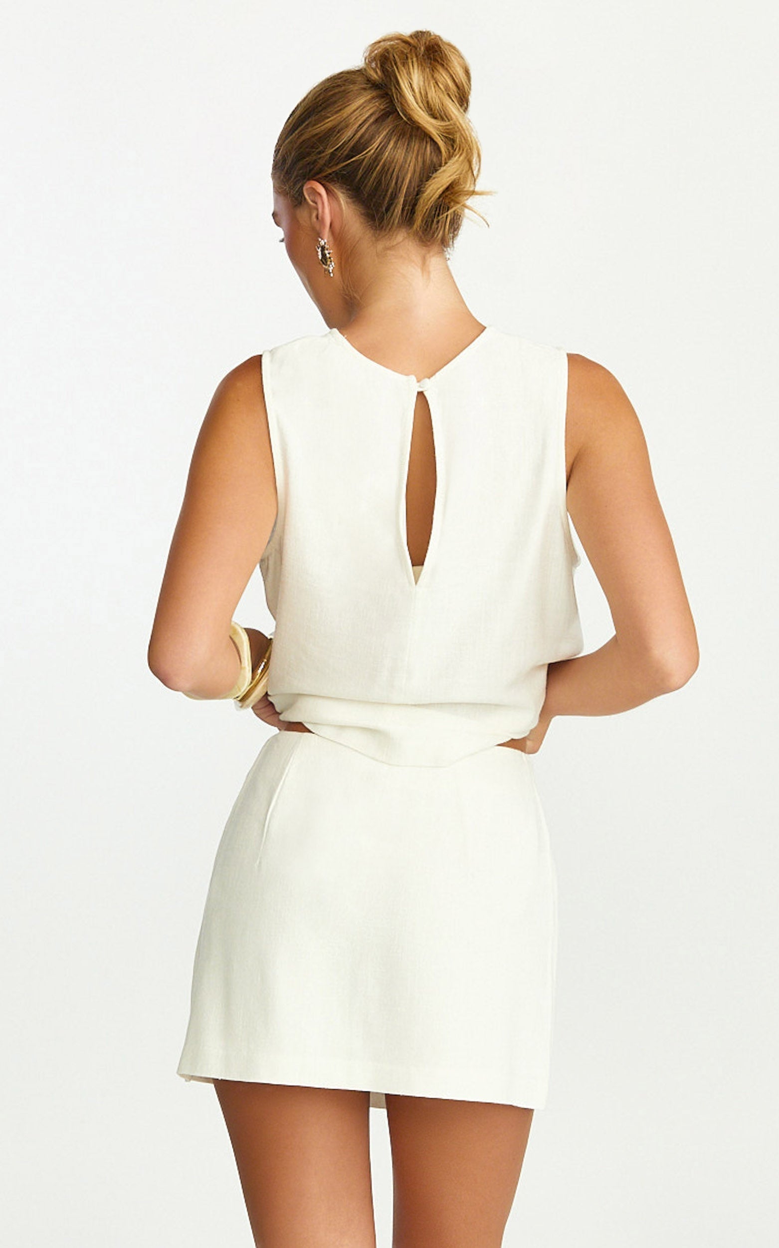 Eddie Skort - High Waist Linen Blend Mini Skort in White