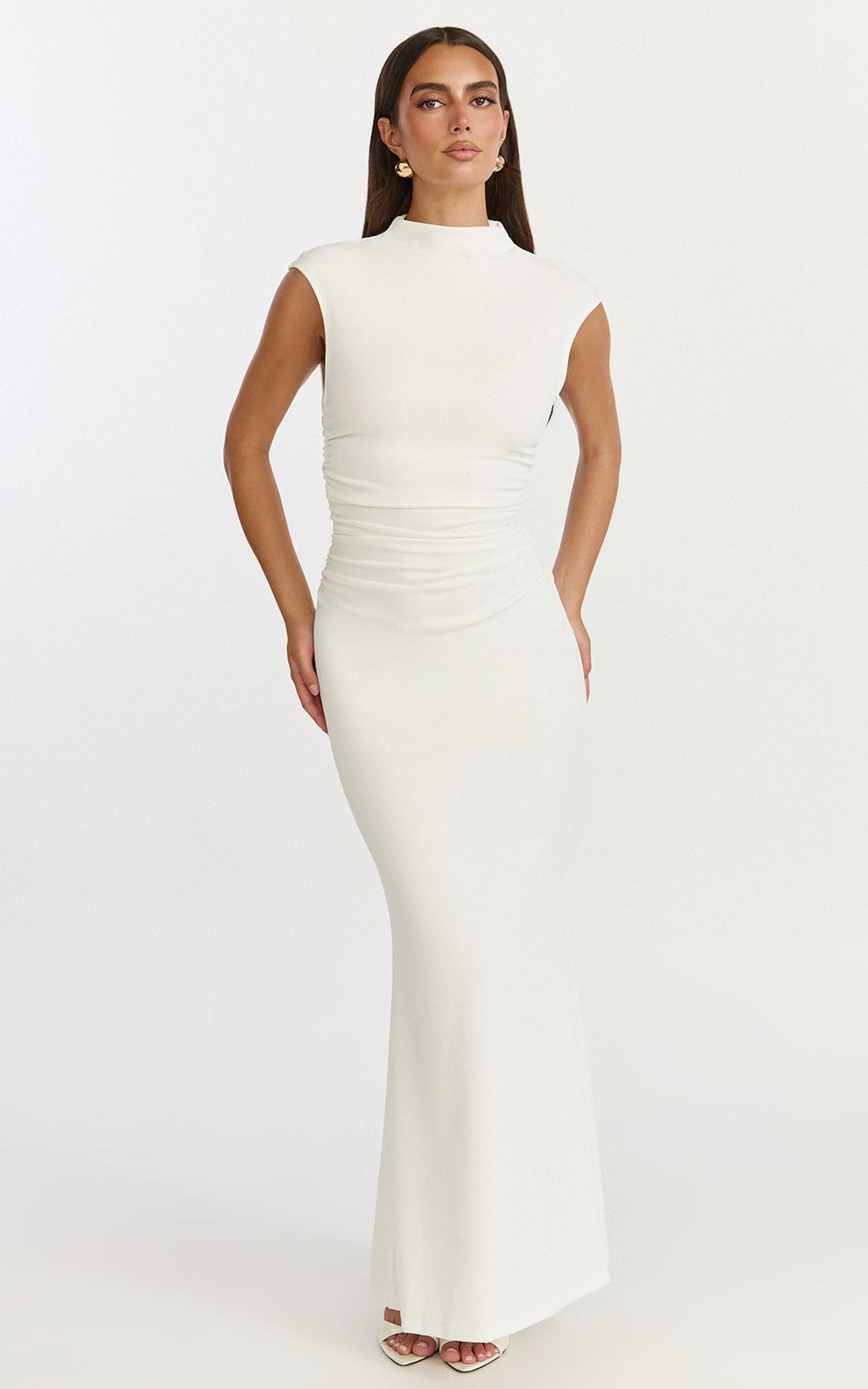 Eira Maxi Dress - High Neck Cap Sleeve Maxi Dress in White