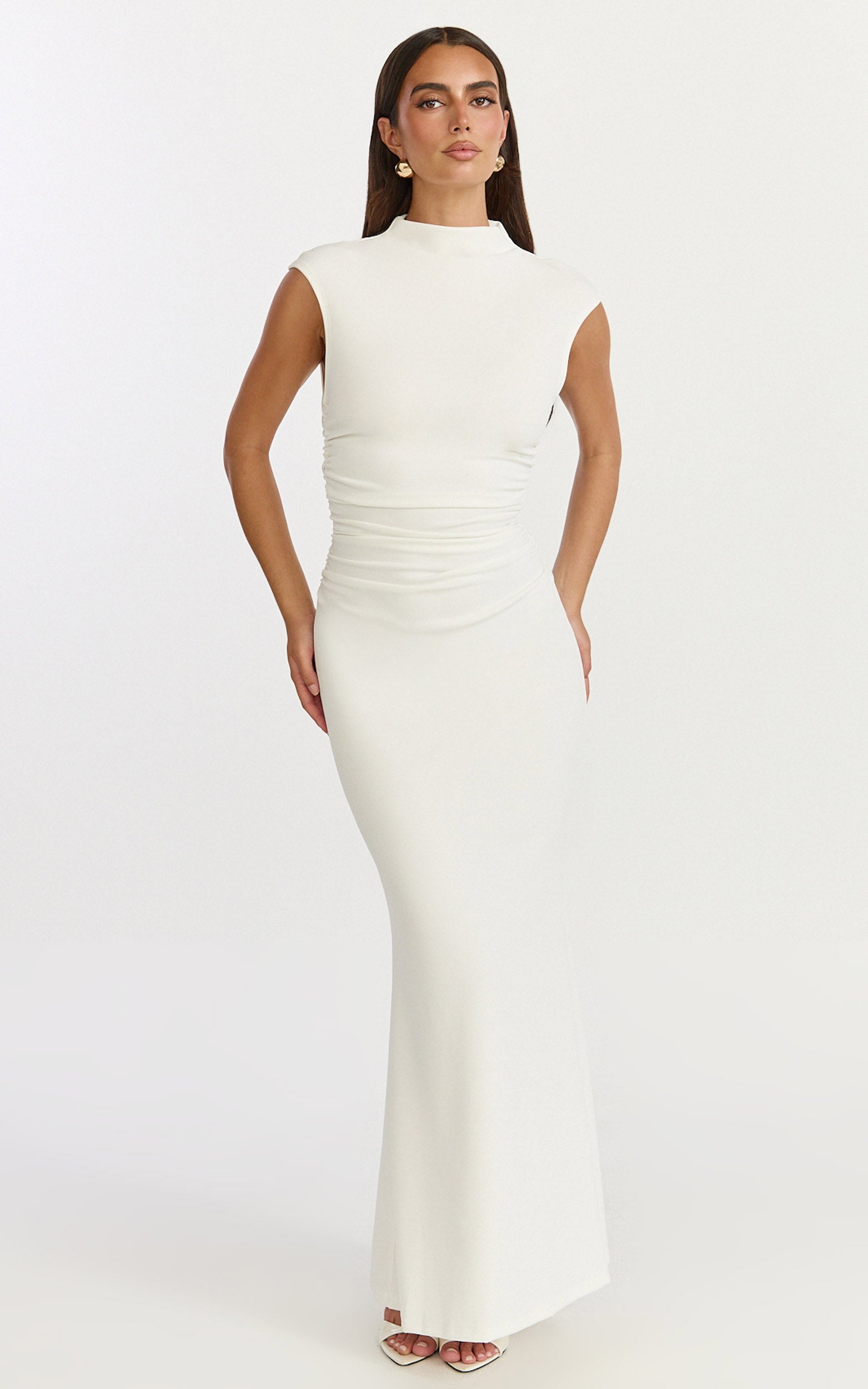 Eira Maxi Dress - High Neck Cap Sleeve Maxi Dress in White