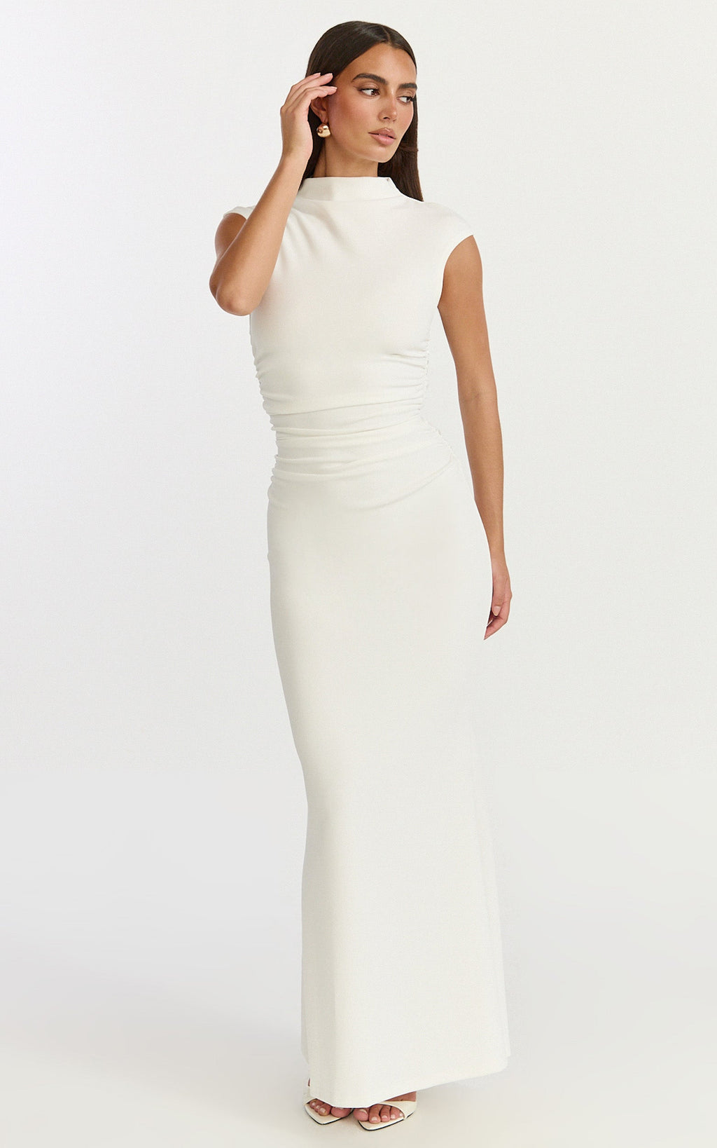 Eira Maxi Dress - High Neck Cap Sleeve Maxi Dress in White