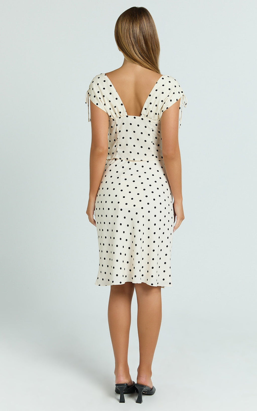 Elise Midi Skirt - High Waist Skirt in White Polka Dot