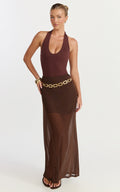 Ella Midi Skirt - Sheer Layered Skirt in Chocolate