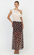 Ella Midi Skirt - Sheer Layered Skirt in Chocolate Polka Dot