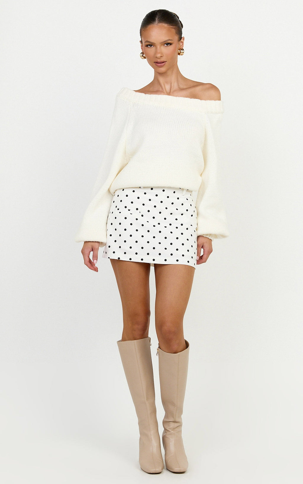 Eloise Skort - A Line Skort in White Polka Dot