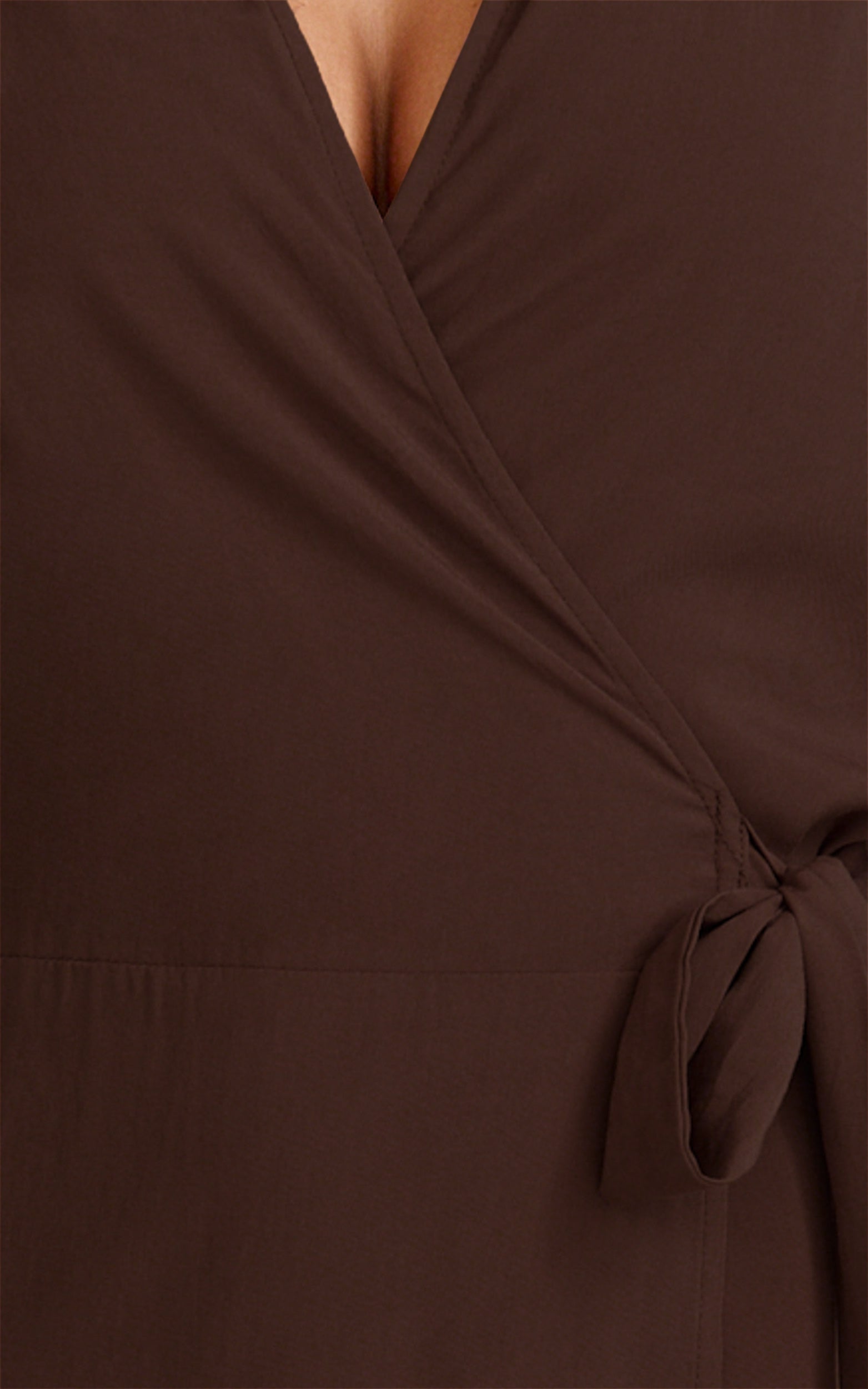 Erin Mini Dress - Longsleeve Wrap Shirt Dress in Chocolate