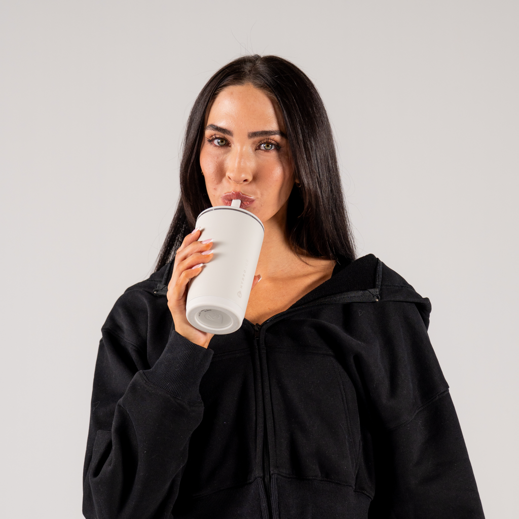 Woman Drinking from Linen Everyday Tumbler 14oz
