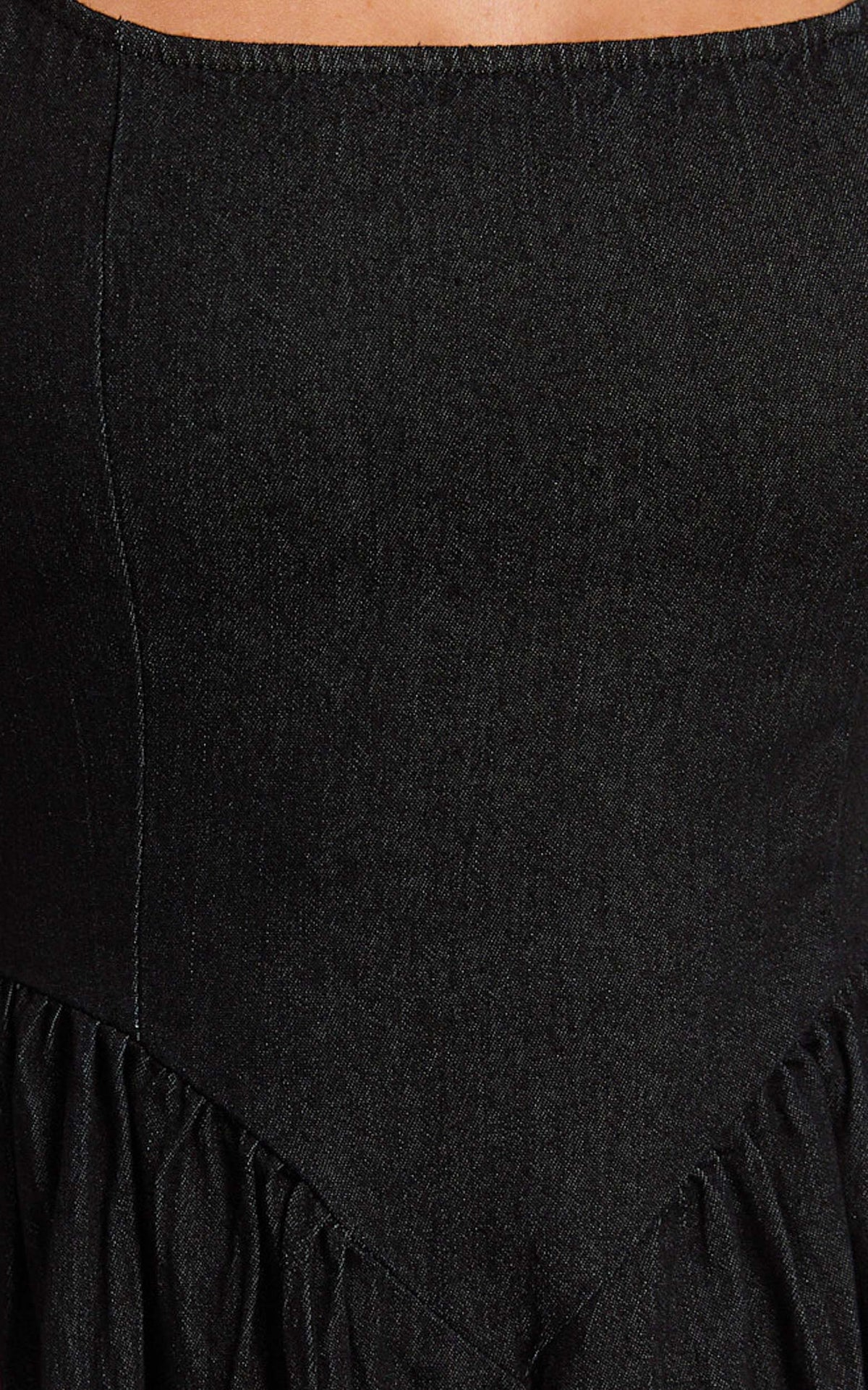 Rhaziya Midi Dress - Sleeveless Straight Neck Fit and Flare Dress in Black