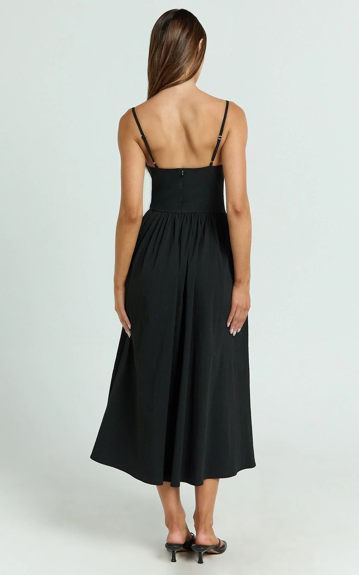 Maddie Midi Dress - Sweetheart Fit And Flare Gathered Dress in Black
