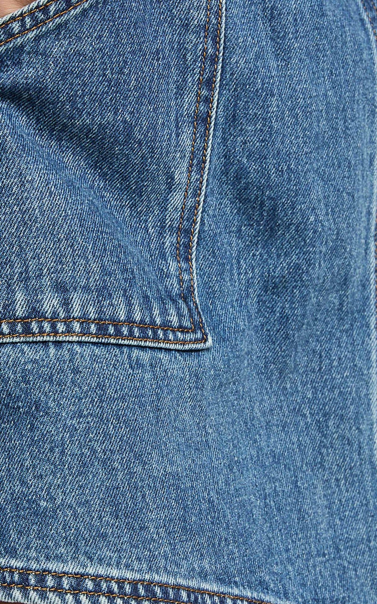 Harleigh Skort - Pocket Detail Wrap Denim Skort in Dark Blue Wash