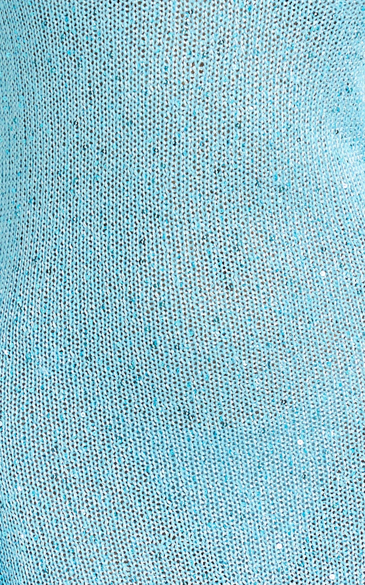 Inez Maxi Dress - High Neck Long Sleeve Scoop Back Sequin Open Knit Column Dress in Light Blue