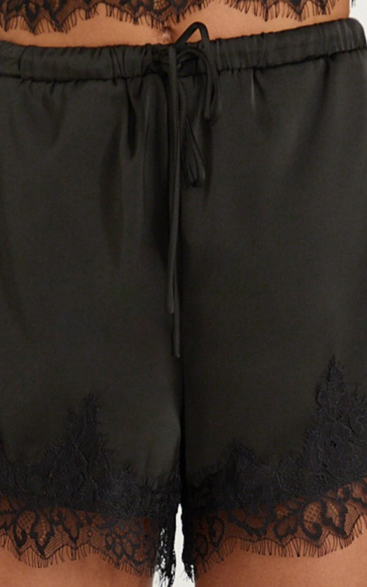 Ava Shorts - Lace Trim Elasticated Waist Shorts in Black