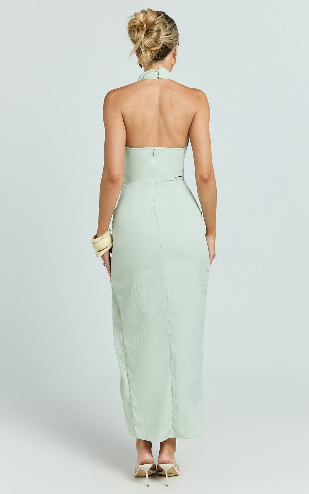 Finn Midi Dress - Folded Cowl Halter With Front Leg Split in Sage