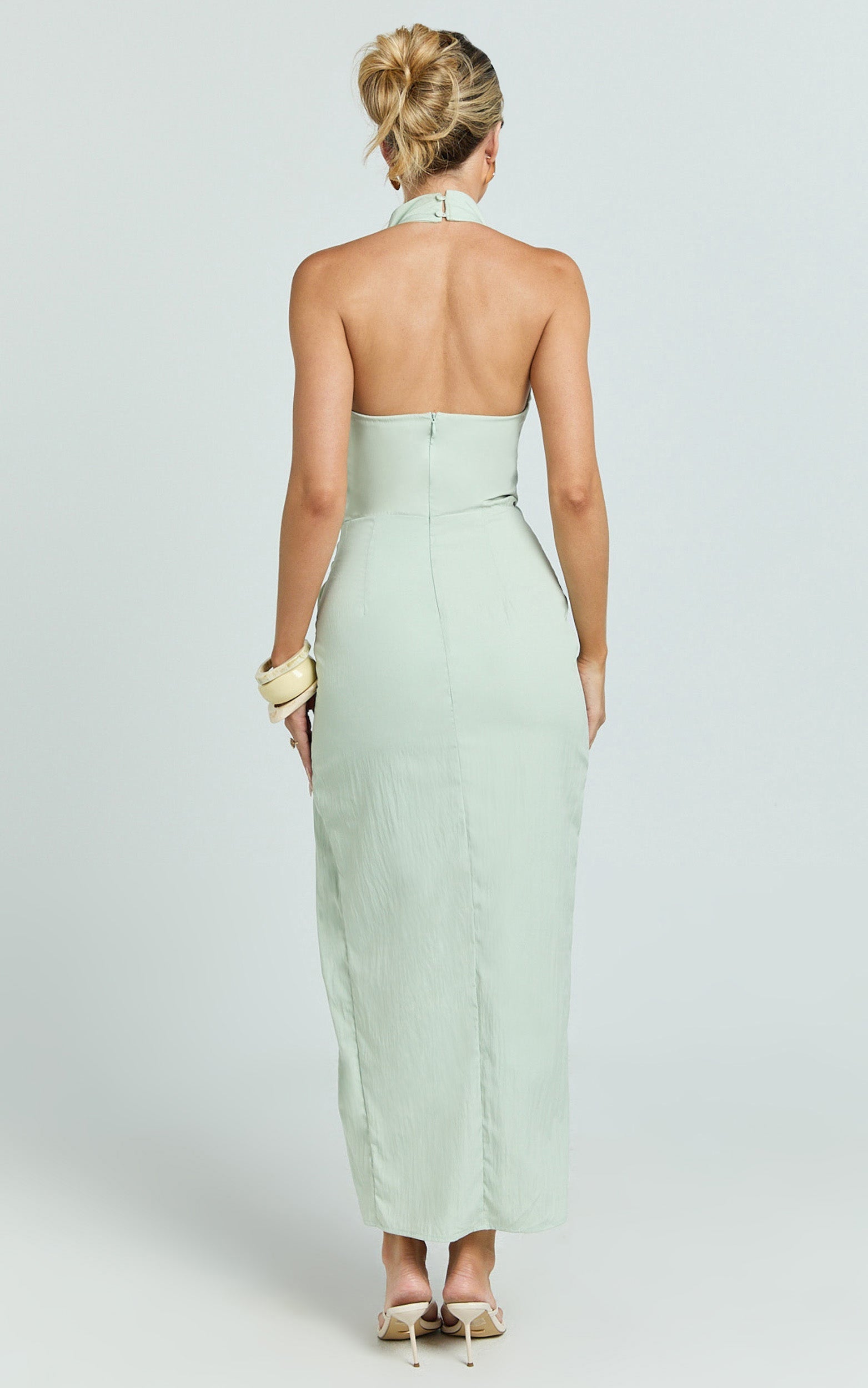 Finn Midi Dress - Folded Cowl Halter With Front Leg Split in Sage