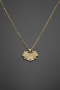 9102 Gold Twinsignia Pendant with two pitbulls, a 24-inch chain, and a 27 × 43 mm pendant.