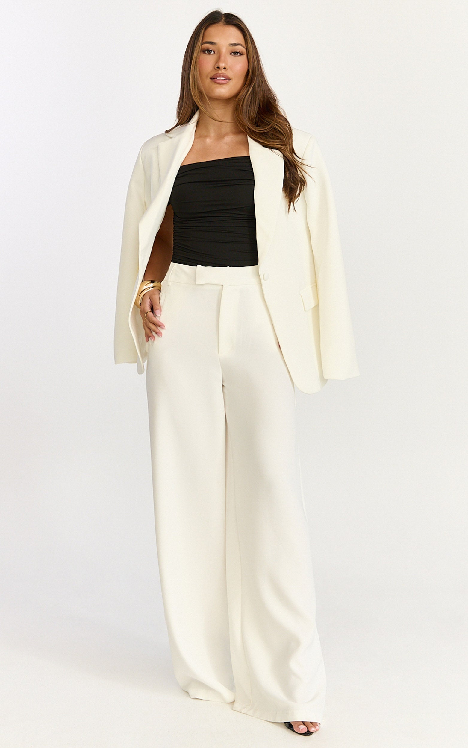 Gena Top - Off Shoulder Gathered Short Sleeve Top in Black