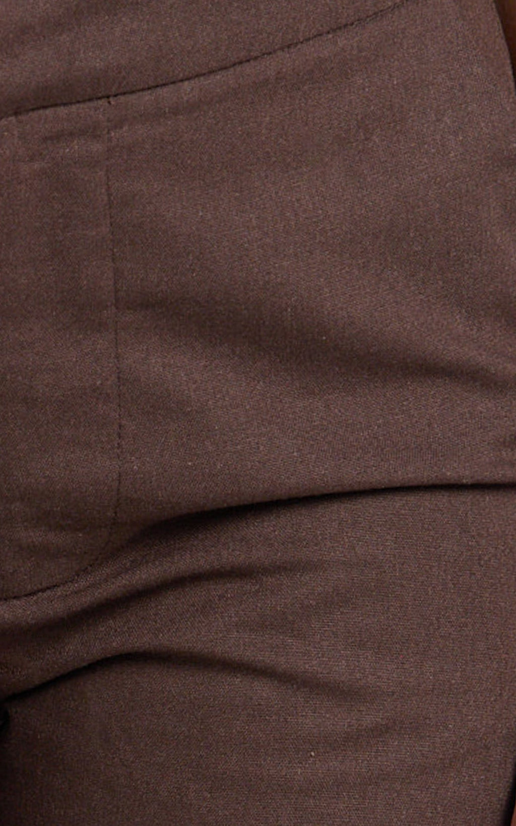 Goldie Pants - Mid Waisted Beaded Belt Tie Straight Leg Pants in Dark Chocolate