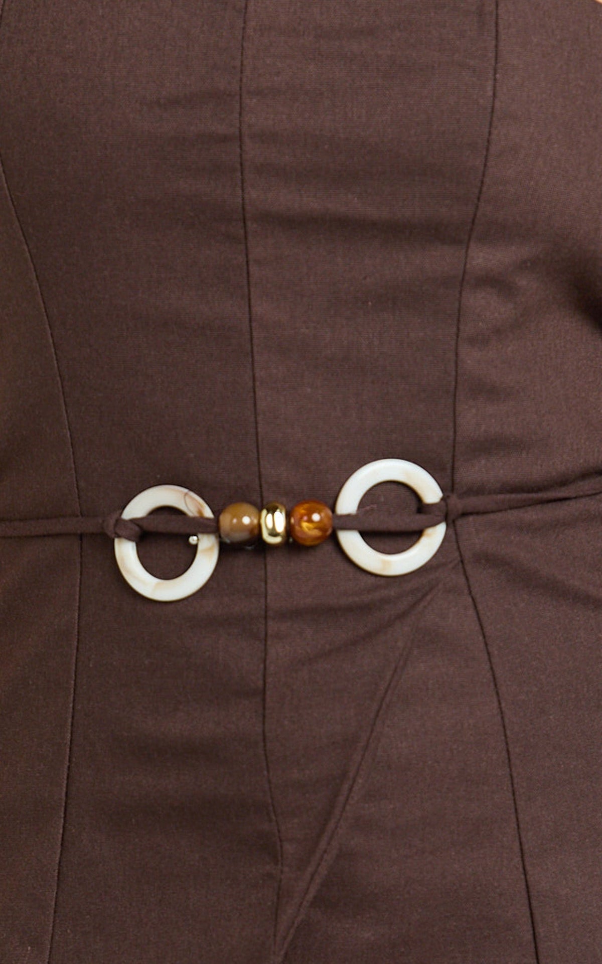 Goldie Top - Strapless Tie Waist Hardware Detail Top in Dark Chocolate