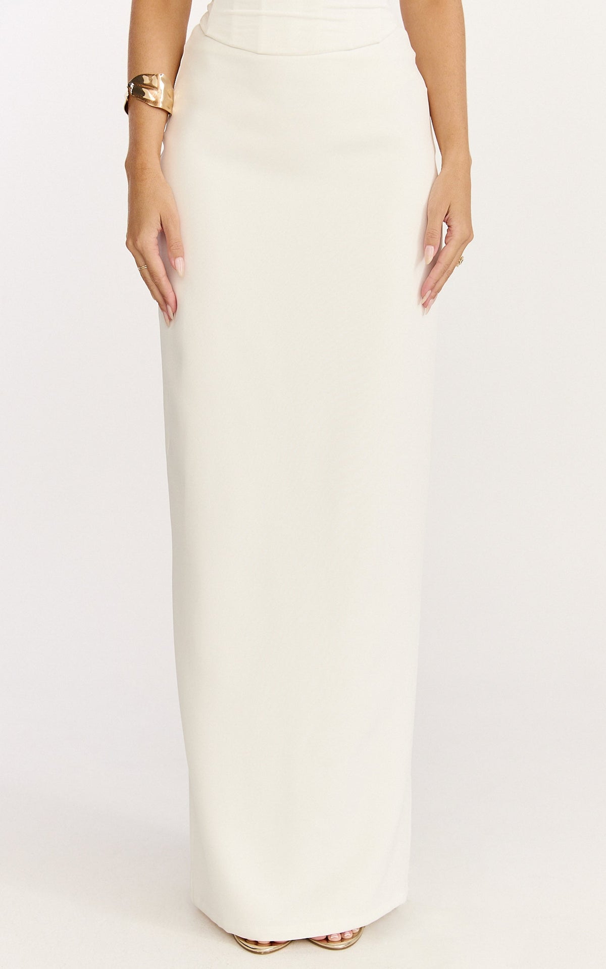 Helda Maxi Skirt - Mid Waist Back Split Skirt in Off White