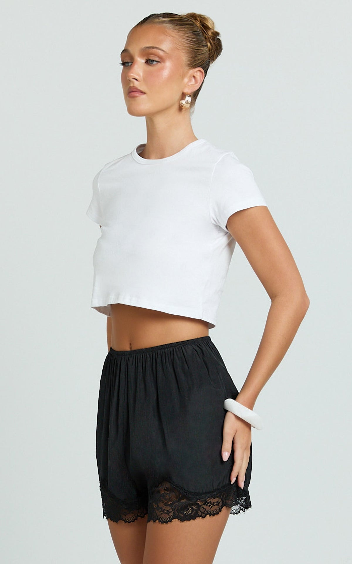 Ivy Short - Satin Short with Lace Trim in Black