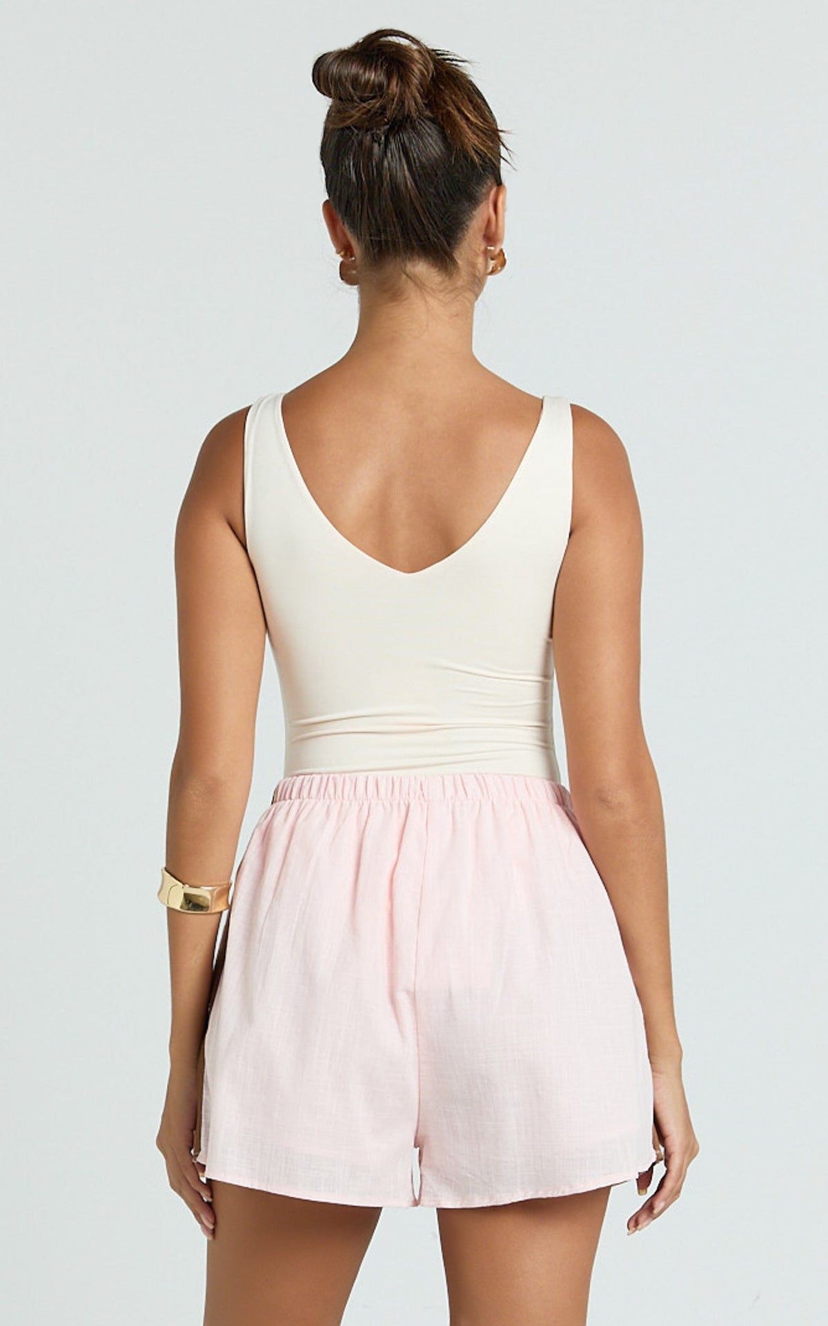 June Short - Linen Look Side Stripe Short in Pink Choc