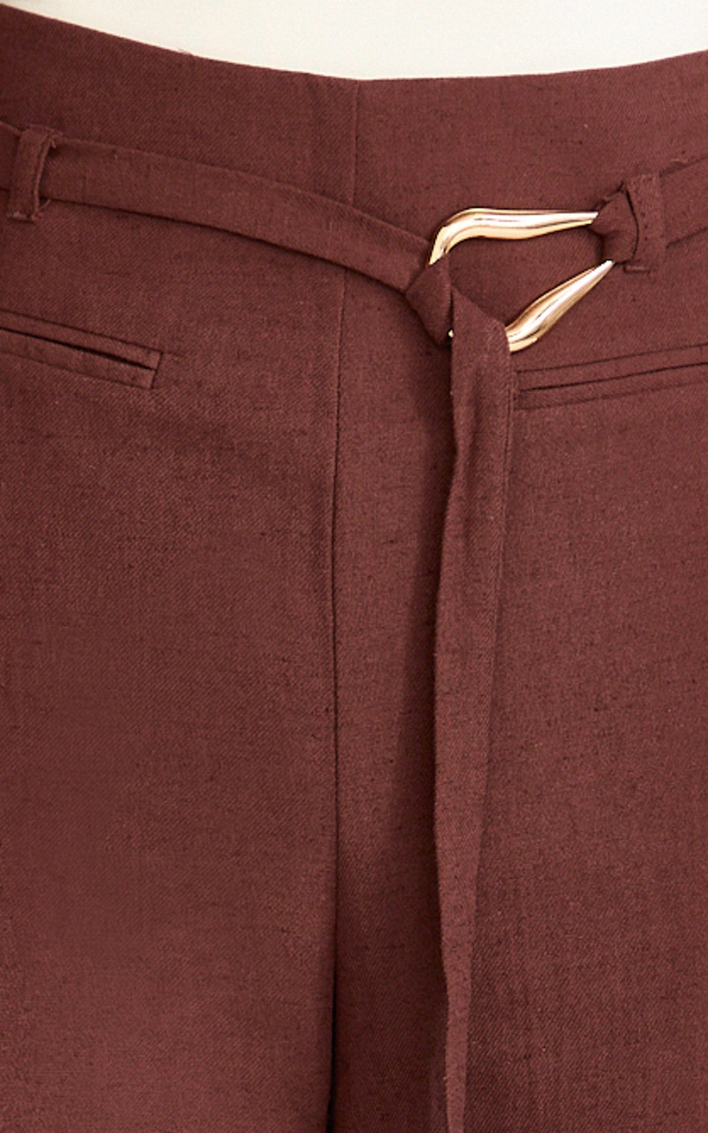 Kyra Pants - Linen Look Belted Wide Leg Pants in Chocolate